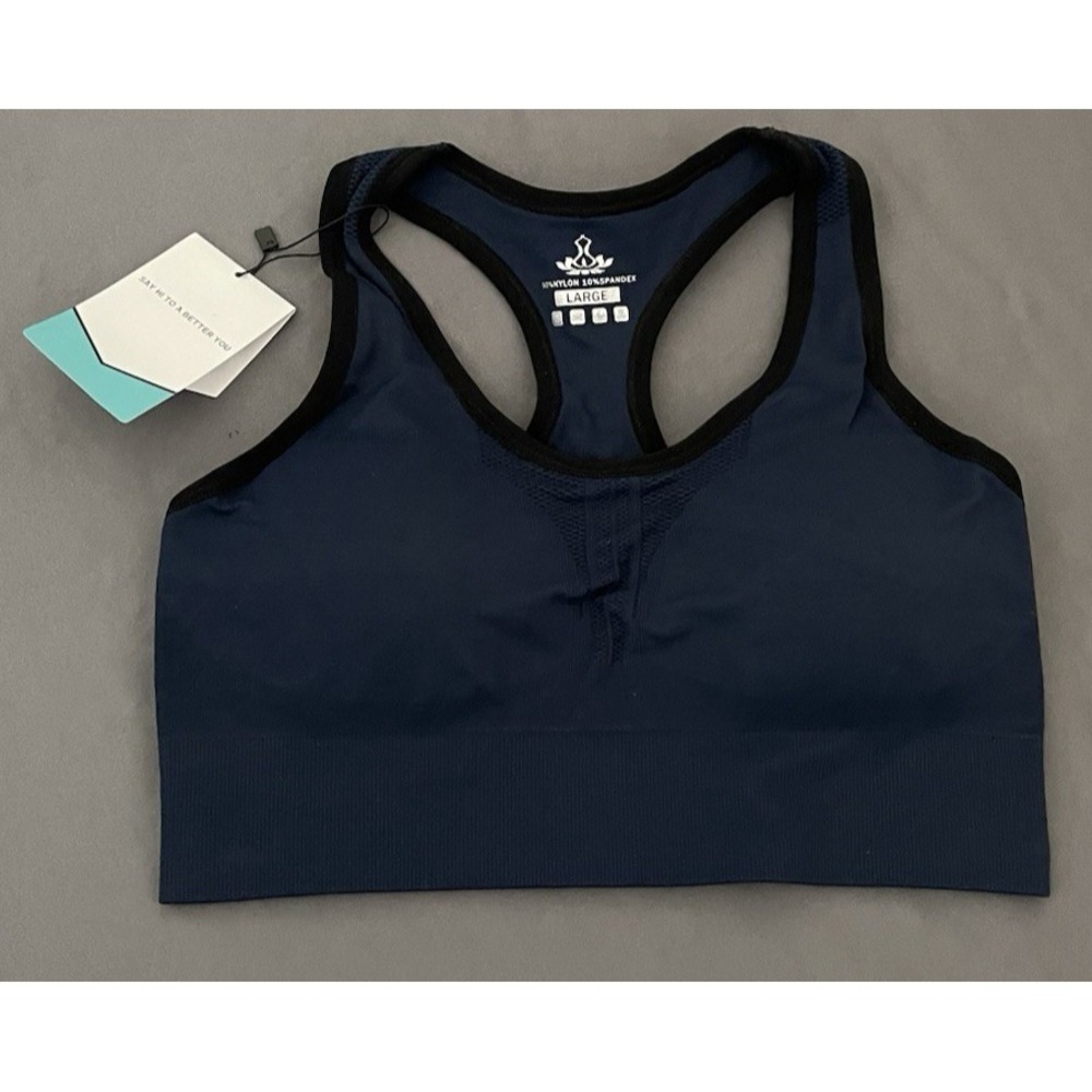 NWT HeathYoga Women's Blue Sports Bra Padded Size‎ L Large Racerback